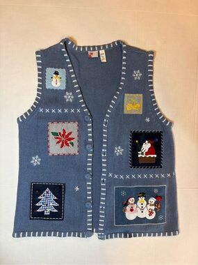 Holiday Editions VTG Ramie & Cotton Blend Blue Holiday Sweater Vest Size L